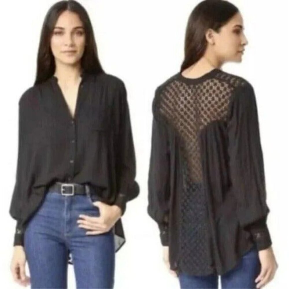 Free People The Great Black Button Down Blouse